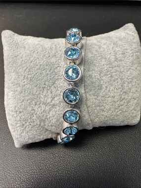 Silver Bracelet with Sky Blue Crystal Bezel Settings